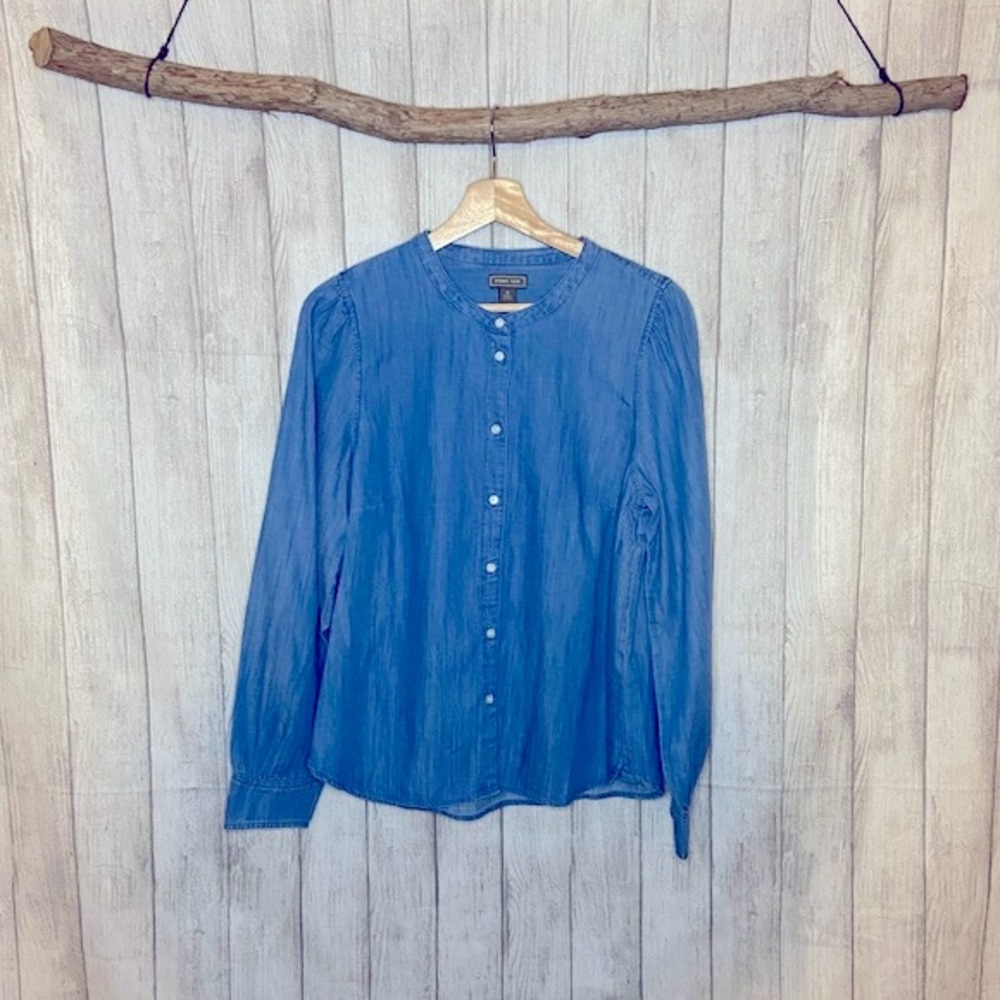 J.Crew POINT SUR Puff Sleeve Denim Chambray Button Up Shirt